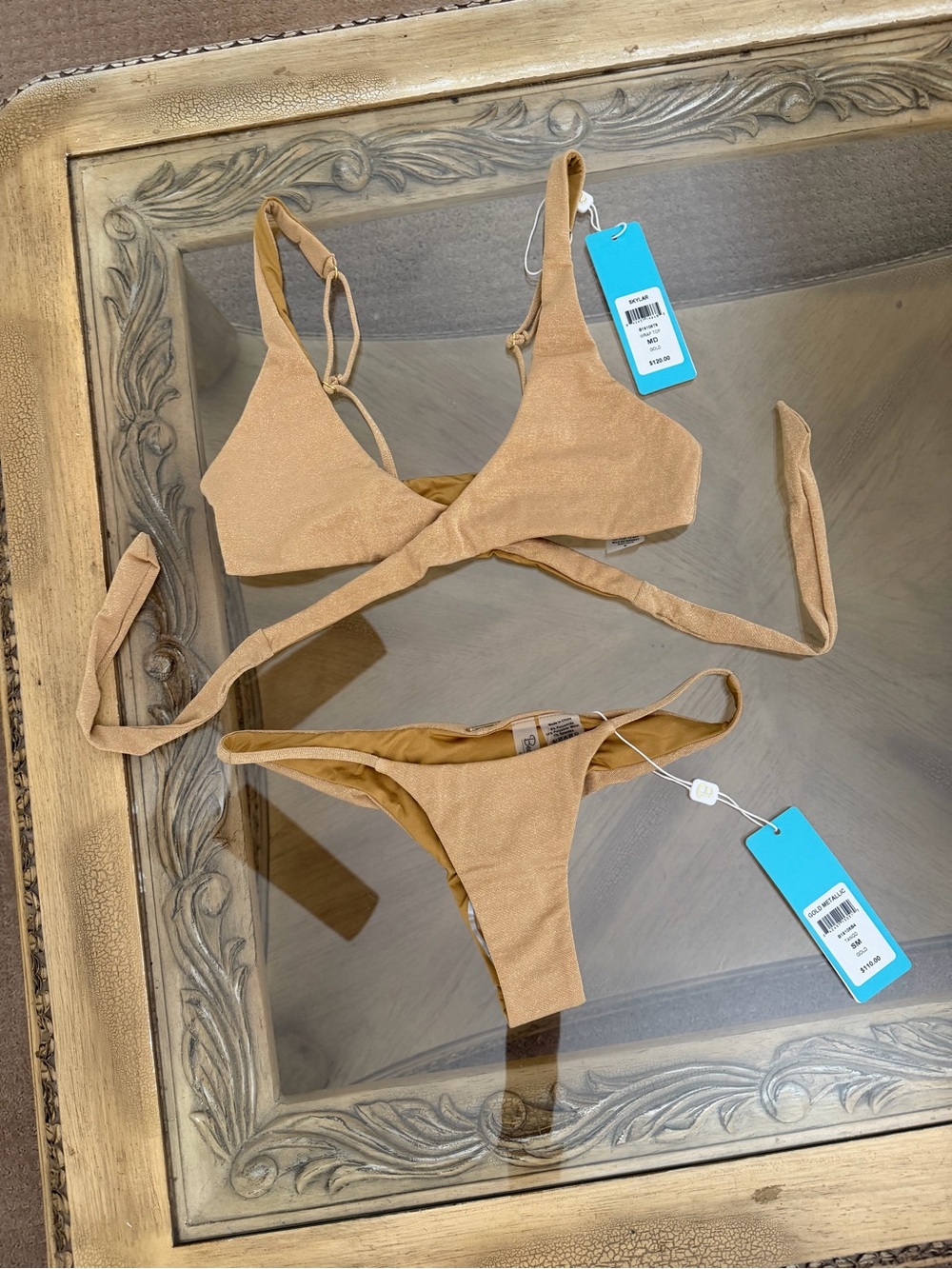 Beach Bunny Skylar Cross-Wrap Bikini Set in Tan